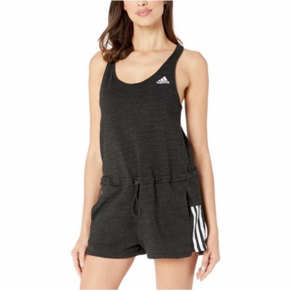 H14 Adidas Essentials 3-Stripes Romper Womens XS Black Grey Heather DT4405 New